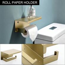 5-Piece Bathroom Accessory Set With Towel Rack, Toilet Paper Holder With Shelf, Wall Mounted, Brushed Gold, Stainless Steel, Bathroom Accessory Set - Dorado - View 4