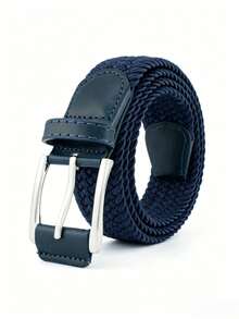 1PC Men's Woven Stretch Belt Multi-Color Options Punch-Free Elastic Stretchable Fashion Casual Golf Belt Daily Wear - Black - View 1