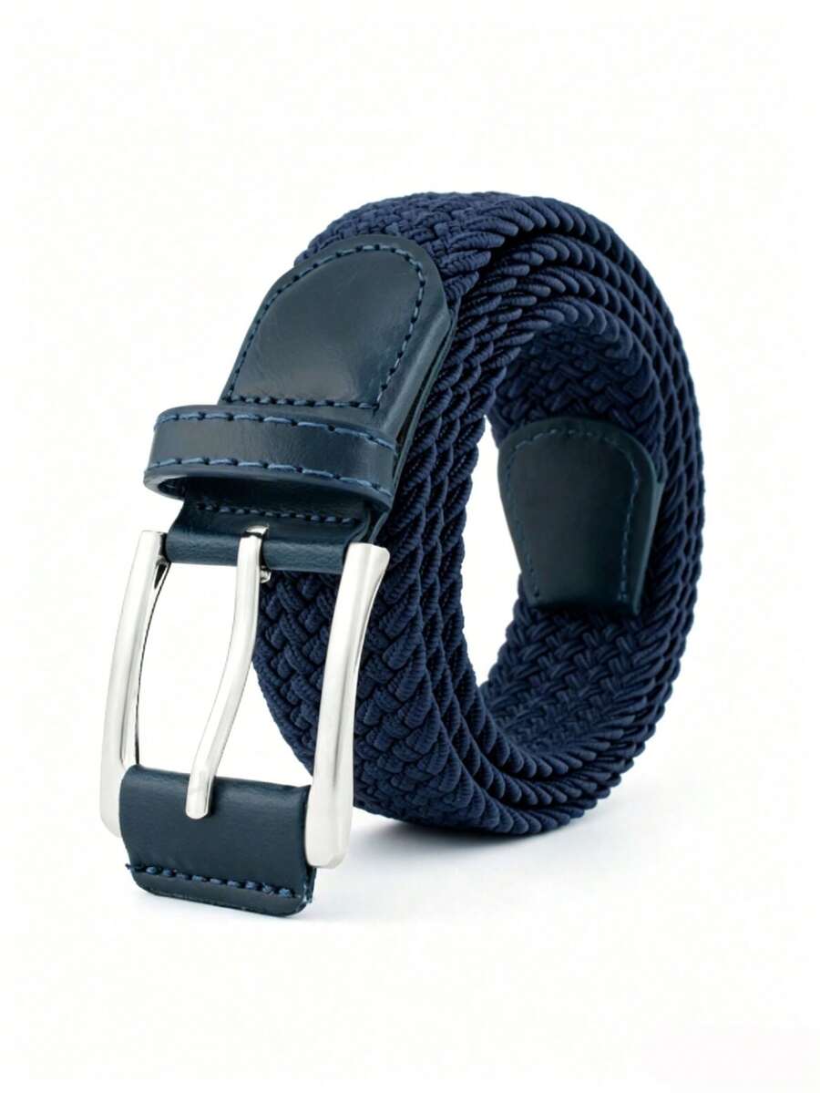 1PC Men's Woven Stretch Belt Multi-Color Options Punch-Free Elastic Stretchable Fashion Casual Golf Belt Daily Wear - Black - View 1