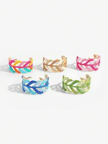 1 peça Pulseira aberta de mulher estilo boémio de verão em ráfia trançada com forma de folha, pulseira ajustável trançada colorida com folha vazada, acessório de pulso personalizado para férias tropicais na praia - Multicolorido - Ver 5