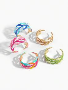 1 peça Pulseira aberta de mulher estilo boémio de verão em ráfia trançada com forma de folha, pulseira ajustável trançada colorida com folha vazada, acessório de pulso personalizado para férias tropicais na praia - Multicolorido - Ver 6