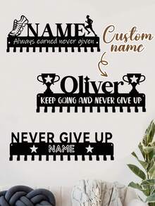 Customizable Award Plaque Holder, Can Personalize With Name And Logo, Suitable For Displaying Medals, Ribbons, Badges For Gymnastics, Running, Sports-Themed Medal Display Rack, Wall-Mounted Trophy & Medal Rack, Father's Day Gift, Personalized Gift - Black - View 6