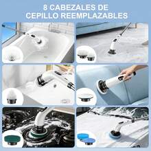 Cepillo Electrico para Baño Limpieza, Cepillos Electricos de Limpieza con 8 Cabezas de Cepillo Reemplazables, Larga Duración, Mango Ajustable para Tina Cocina, IPX8 Resistente al Agua - 1 - Ver 5