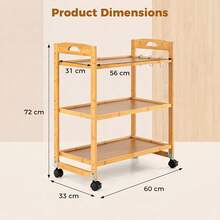 3-Tier Utility Cart 4-Wheel Mobile Shelving Organizer With 3 Hanging Hooks For Kitchen Living Room Bathroom Study - A - View 3
