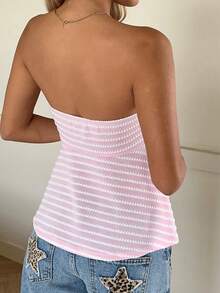 Top de tubo de punto a rayas rosas con cordón para verano - Rosa - Ver 6