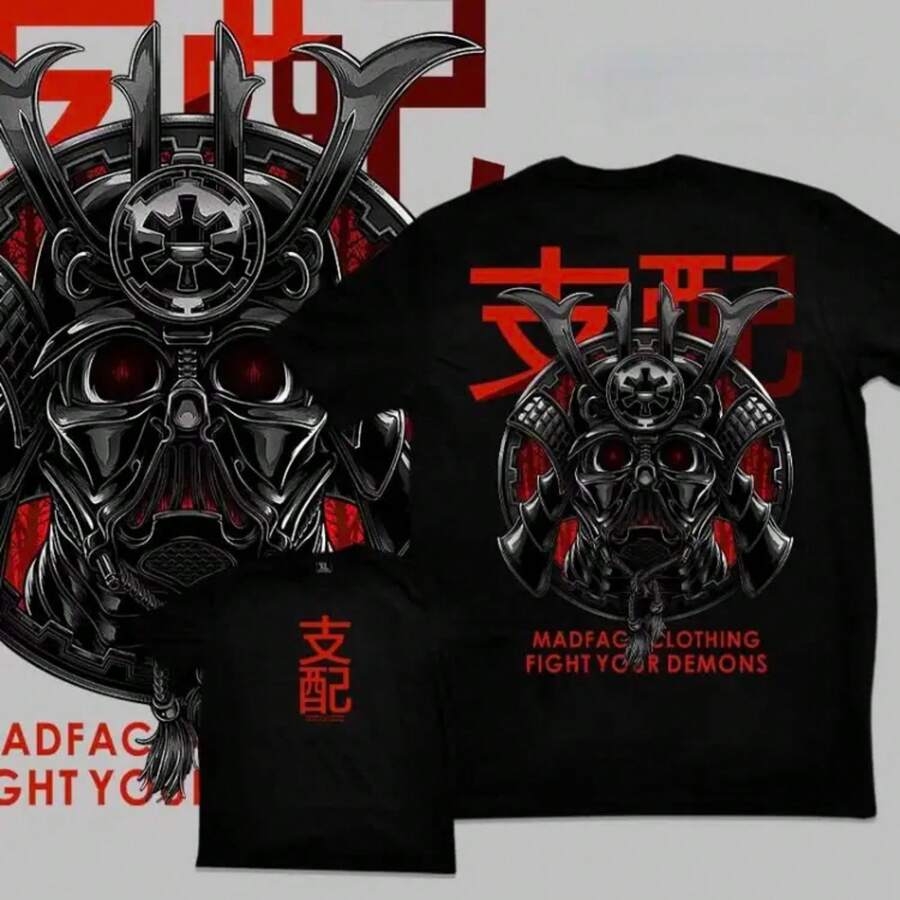 Unisex Black T-Shirt 100% Unwashed Cotton, A320 Geisha Design With Hannya Mask, Anime And Samurai Style, Streetwear Aesthetic Fashion, Casual Wear For Men And Women, Perfect For Use - 黃色 - 查看 1