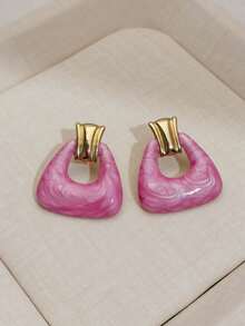 Vintage Luxury Geometric Stud Earrings, Stainless Steel Material, Hypoallergenic, Unique Oil Drip Design, Suitable For Women, Daily Wear, Party Wear - Mauve Purple - View 7