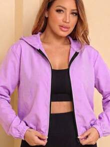 Women's Basic Plain Windbreaker Jacket Without Pockets - Lilac Purple - View 1