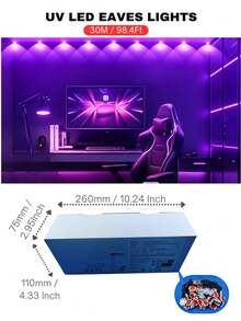 aiinnew 9-30M/29.5-98.4ft USB供電紫外線燈串,室內UV屋簷燈,18至60顆LED燈珠LED燈繩,適用居家裝飾、派對、日常、萬聖節、聖誕節、螢光海報、身體彩繪、霓虹發光派對、教室、繪畫 - 紫光 - 查看 13