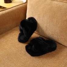 1雙冬季保暖內裡暖拖鞋，時尚冬季開學拖鞋，毛絨舒適冬季鞋 - 黑色 - 查看 4