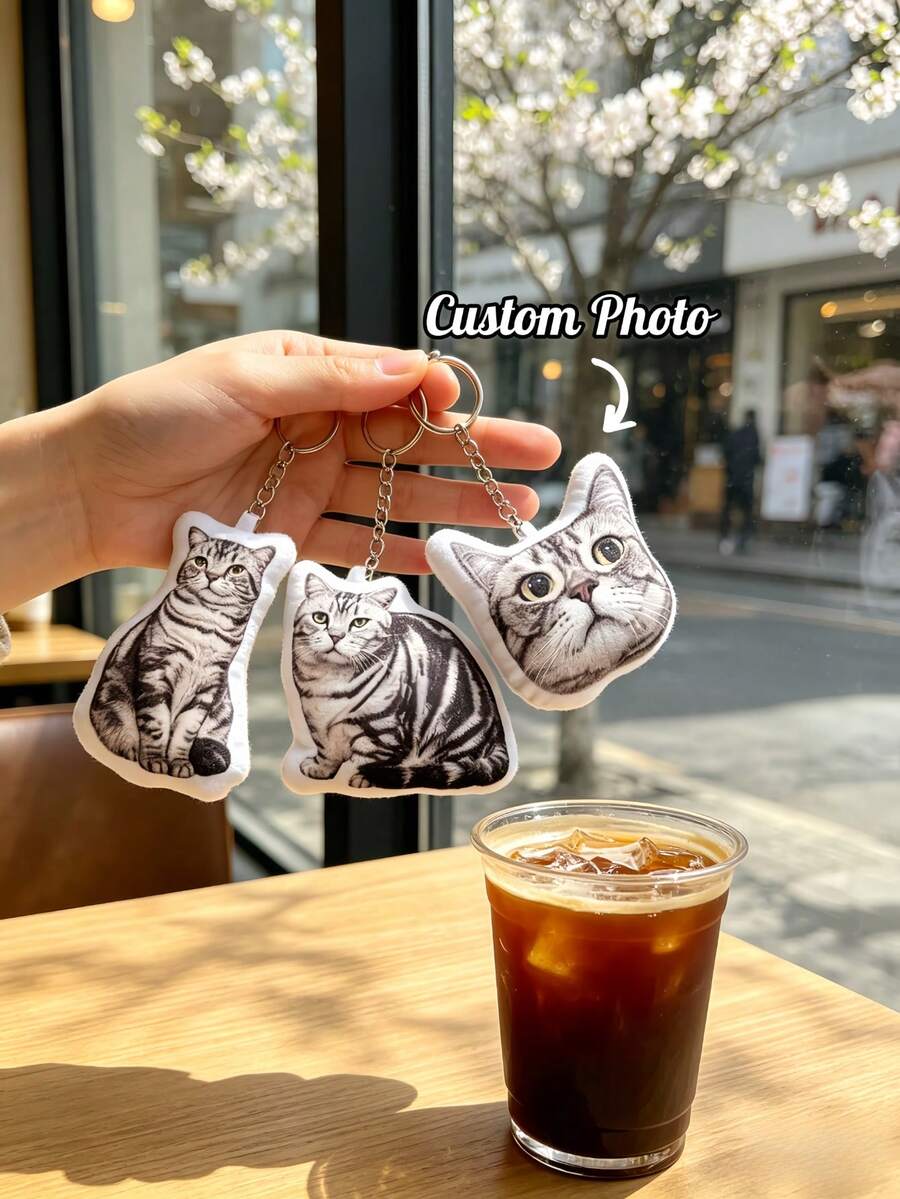 1pc Personalized Pillow Keychain, Customized Photo Pillow Keychain, Customized Mini Cushion Keychain, Gift For Friends, Cute Photo Souvenir, Bag Pendant Decoration, Car Key Decoration, Backpack Charm, Daily Use, Wedding, Anniversary, Special Occasion - Multicolor - View 1