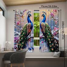 2 Pezzi, Eleganti Tende Semi-Trasparenti a Motivo Pavone, Materiale in Poliestere Multifunzionale e Durevole (Asta Non Inclusa), Ideali per Soggiorno e Camera da Letto, Decorazione per la Casa per Tutte le Stagioni - Multicolore - Visualizzare 13