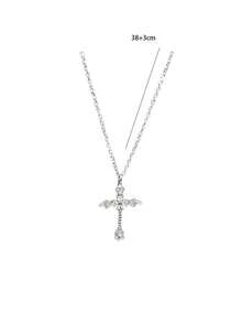 1 Stück S925 Sterling Silber personalisierte minimalistische Kreuz Halskette, Damen Mode vielseitige Schlüsselbein Kette, Pendeln & Date cooler Nischen-Vibe Schmuck, geeignet als Jahrestag Geburtstagsgeschenk für Mädchen, exquisites kleines Geschenk - kreuzen - Übersicht 8