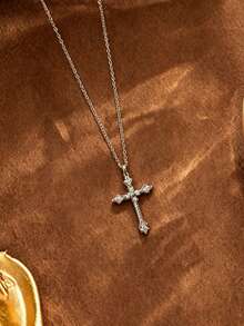 1 Stück S925 Sterling Silber personalisierte minimalistische Kreuz Halskette, Damen Mode vielseitige Schlüsselbein Kette, Pendeln & Date cooler Nischen-Vibe Schmuck, geeignet als Jahrestag Geburtstagsgeschenk für Mädchen, exquisites kleines Geschenk - kreuzen - Übersicht 3