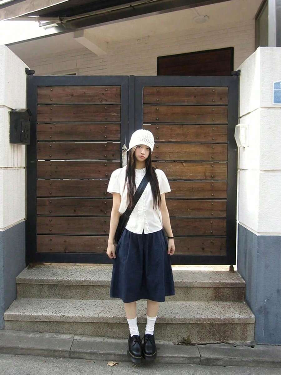 高腰寬鬆A字中長裙