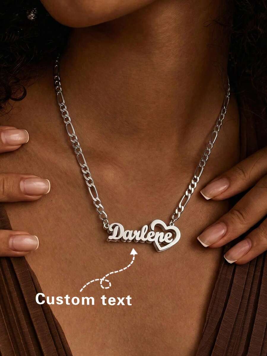 Elegante, versatile, moda di lusso, minimalista di alta gamma, collana con nome personalizzato in oro opaco con petali giovanili e belli, regalo di compleanno, regalo personalizzato, regalo per anniversario, gioielleria personalizzata, regalo per amici, famiglia, partner, adatto per raduni e viaggi - Cuore d'argento a doppio strato - Visualizzare 1