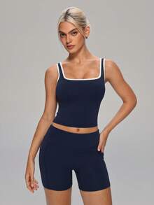 MASKERT Women's Tank Top And Shorts Set, Sports Yoga Morning Run Night Run Set, Aerobic Fitness Hiking Pilates Set - Navy Blue - View 7