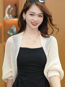 1pc Women's Solid Color Knitted Batwing Sleeve Decorative Sun Protection Windproof Fashion Shawl Cardigan, Suitable For Office And Outdoor Travel Accessory - Multicolor - View 7