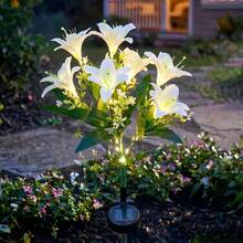 1Pc 7 Heads Solar Lily Flower Stake Lights, Outdoor Decor Lamp For Garden Patio Courtyard - 白色 - 查看 3