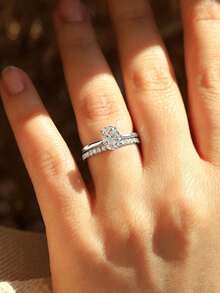 2pcs Oval Zirconia Engagement Wedding Ring Set,Great Jewelry Gift For Women,Promise Rings,Eternity Rings,Valentine's Day,Mother's Day,Everyday Wear - A - View 13