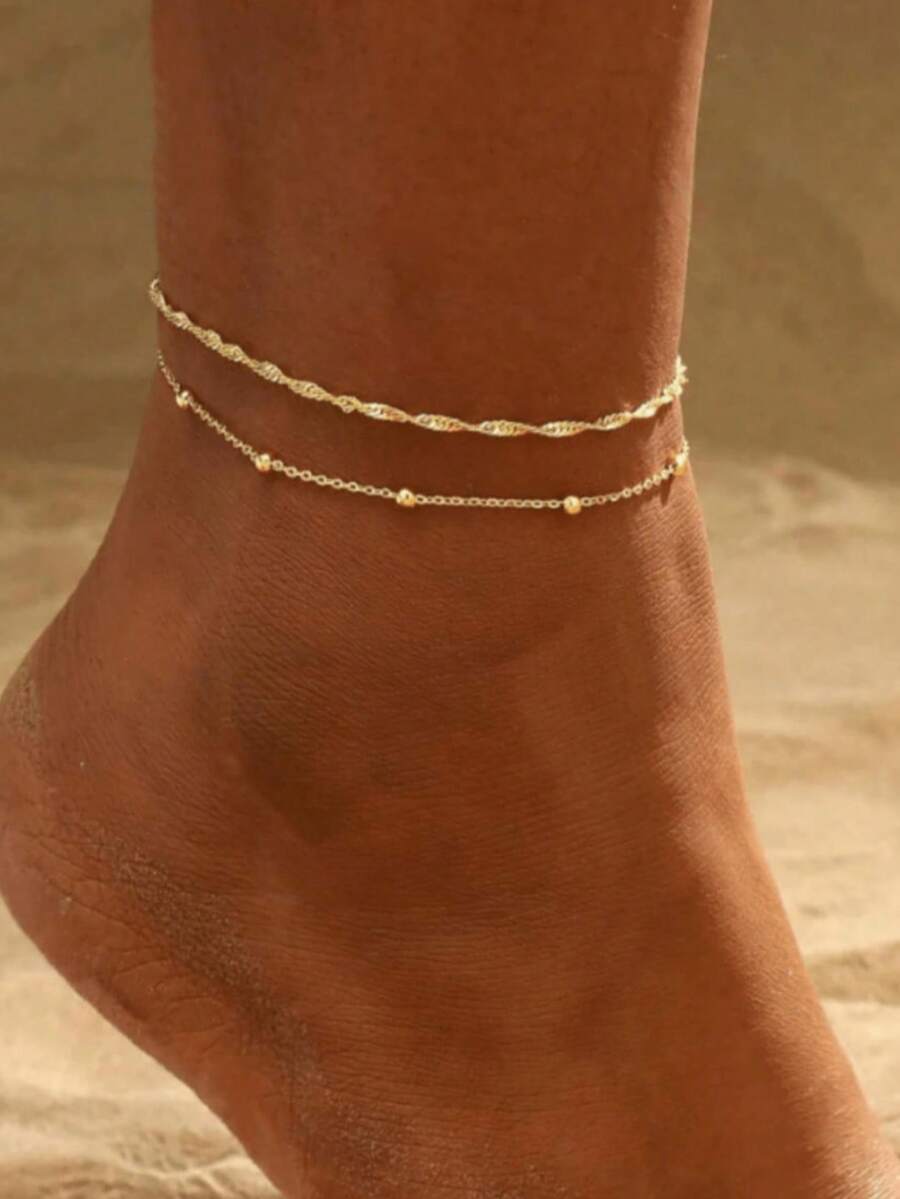 2件組金鏈腳鍊女款，輕量夏季飾品