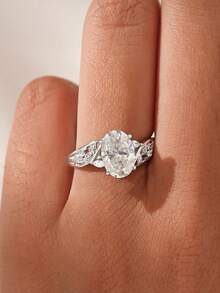 1 pièce Bague de luxe élégante en argent S925 avec moissanite ovale 2,5CT, convient pour les femmes, mariage, festival, célébration, soirée, saison des mariages, robe, vacances, fête, anniversaire, confession, bijou cadeau - Argent - Voir 3