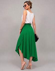 Long Wrap Skirt With Tie-Up Fashion Blogger - Green - View 4