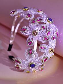 1pc Elegant Faux Crystal Decor Wide Headband Women's Hair Accessory Wedding Accessory Suitable For Party Photography Holiday Gift - Multicolor - View 3