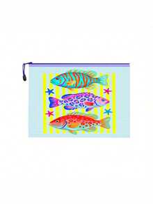 Bolsa de playa impermeable de moda con patrón de peces de colores, bolsa de maquillaje transparente de gran capacidad con tema oceánico, cremallera de nailon, bolsa de almacenamiento ligera con protección solar, bolsa de almacenamiento multifuncional, adecuada para natación, playa, buceo y verano - Multicolor - Ver 13
