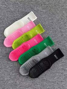 1/3/4/7 Pairs Women's Fitness Floor Socks, Mid-Calf Yoga Socks, Sports Socks, Sweat-Absorbing & Breathable, Shark Leggings Socks, Pilates Socks, Slogan "DO IT", Multi-Color Professional Yoga Socks For Women, Indoor Floor Use, Suitable For Autumn/Winter/Spring/Summer Sports Wear - Multicolor - View 10