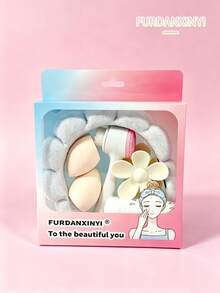 FURDANXINYI 7Pcs/Set All-In-One Skincare & Makeup Set, Includes SPA Headband, Wristbands, Facial Cleansing Brush, Makeup Sponge And Flower Hair Clips, Cute Colorful Makeup Accessories Gift Set, Suitable For Women And Girls - Multicolor - View 15