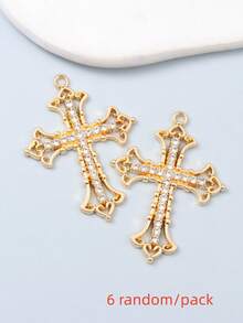 6pcs Random Assorted Baroque Hollow Rhinestone Cross Alloy Pendants, Niche Dark Style DIY Beaded Accessories, Handmade Bracelet Necklace Material - Multicolor - View 17