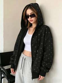Vintage Autumn/Winter Polka Dot Women's Sports Sweatshirt Jacket, Autumn/Winter Essential Thermal Fabric With Pockets Fall - Multicolor - View 2