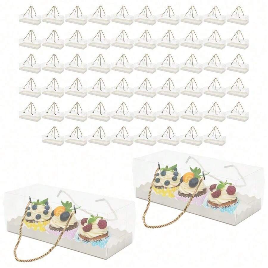 60pcs Clear Cake Boxes For Bakery Rectangular Cupcake Box Small Packaging Boxes - 1 - View 1