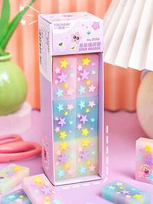 5pcs Star-Shaped Jelly Erasers, Low-Dust Ultra-Clean Cartoon Erasers, No-Trace High-Aesthetic, Suitable For Learning, Writing, First Day Of School - Multicolor - View 1
