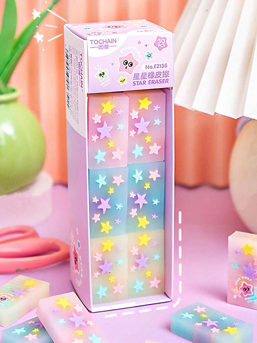5pcs Star-Shaped Jelly Erasers, Low-Dust Ultra-Clean Cartoon Erasers, No-Trace High-Aesthetic, Suitable For Learning, Writing, First Day Of School - Multicolor - View 1
