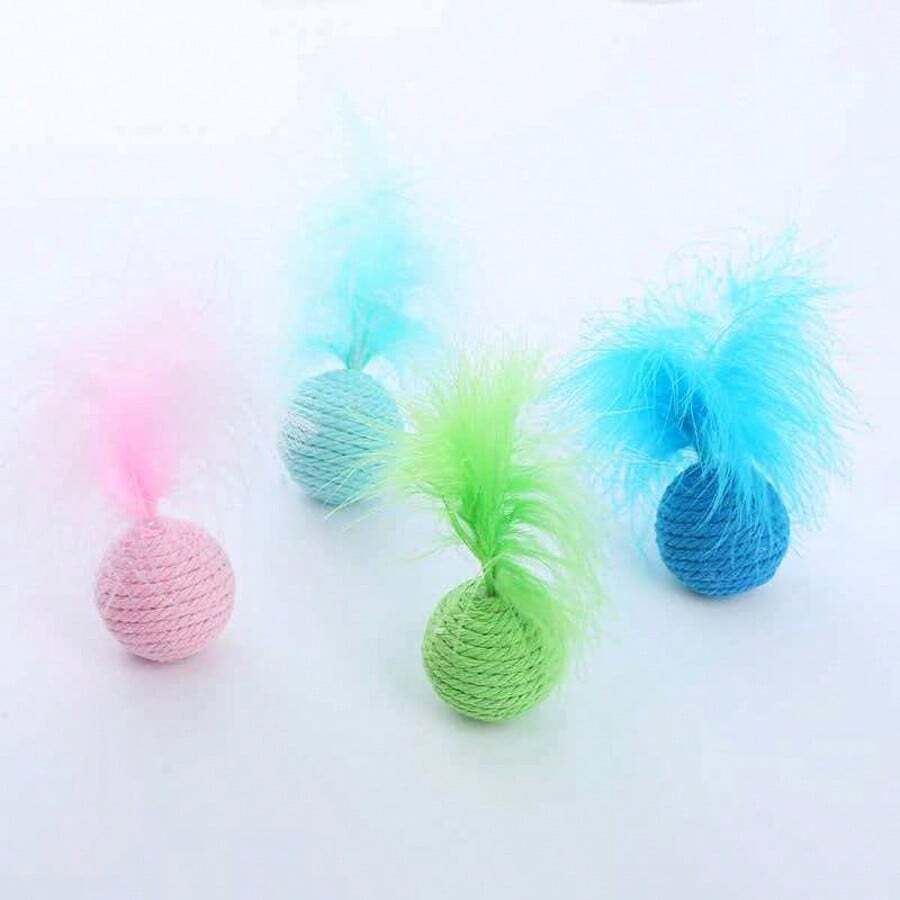 2pcs Dual-Color Sound-Making Feather Paper Rope Balls, Cat Toys, Chewing And Scratching Toy For Self-Entertainment And Boredom Relief, Random Color, Artificial Feathers, No Battery Required, Pet Supplies - Multicolor - View 1