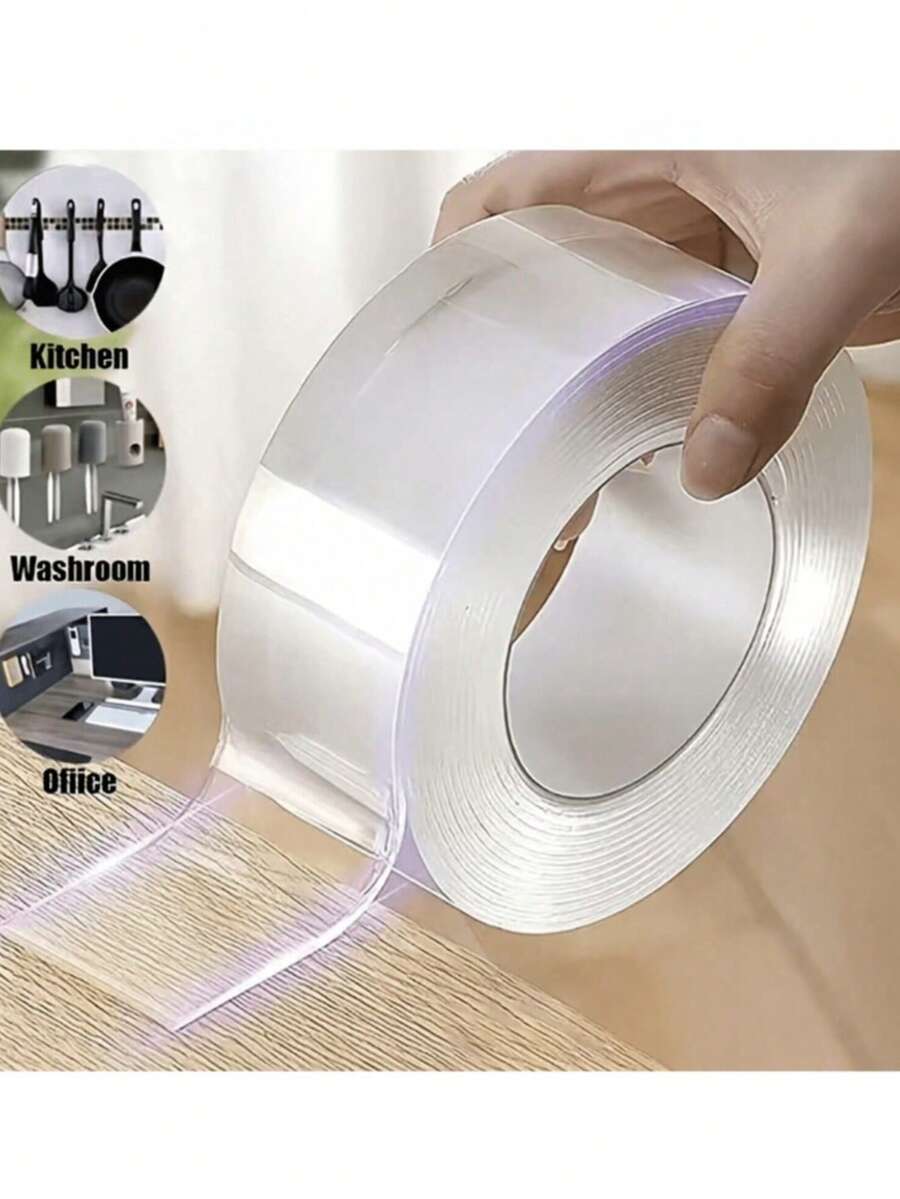 1/3 Rolls Heavy‑Duty Clear Nano Double‑Sided Gel Tape, High‑Viscosity Punch‑Free Invisible Mounting Tape, Waterproof, Washable, Cut‑Table, Traceless & Anti‑Aging Adhesive Strips, Ideal For Daily Home, Office, Car Use And Spring, Birthday, Graduation - Transparent - View 1