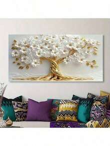1pc Gold Floral Tree Modern Abstract Canvas Wall Art, Suitable For Living Room, Bedroom, Office And Dining Room Decoration, Vintage Modern Home Decor, Unframed - 1 - View 6