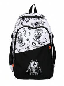 1pc Contrast Color Astronaut Pattern Backpack, Large Capacity Zipper Closure School Day Bag, Adjustable Shoulder Strap Bookbag, Short Trip Bag, Perfect For Teenagers/Students/Graduates/Young People, Ideal For Daily Use, Outings, Travel, School And Back To School Season - Multicolor - View 13