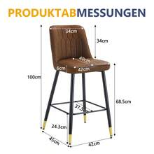 Set Of 2 Bar Stools / 100 Cm High. Stylish Bar Stools / Black PU Leather And Comfortable Footrest / Available In Several Colors / 120 Kg Load Capacity / For Restaurants, Bars And Living Rooms - 鏽棕色 - 查看 4