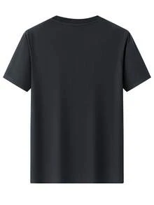 Men's 100% Cotton T-Shirt, Cotton Material - Breathable And Sweat-Absorbent, Casual Round Neck, With Letter Print, Men's Summer Urban Clothing Top. - 黑色 - 查看 2
