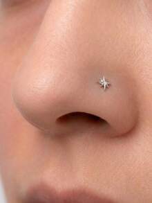 1 buah Anting Hidung Bintang Segi Delapan Perak Sterling 925 dengan Bagian Belakang Datar, Perhiasan Tindik Tubuh Hipoalergenik, Cincin Hidung, Unisex, Cocok untuk Pemakaian Sehari-hari dan Hadiah - Perak - View 4