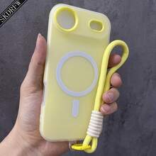 1 Stylish Phone Case, Does Not Include Lanyard Or Stand, New Minimalist Niche Design With Large Holes, Light Yellow Jelly Skin Feel, Two-In-One Magnetic Protective Case With Hand Strap For 17 17air 17pro 17promax 16 16plus 16pro 16promax 15 15pro 15promax 14 14pro 14promax 13 13pro 13promax 12 12pro 12promax 11, Can Store Photos. - 綠色 - 查看 2