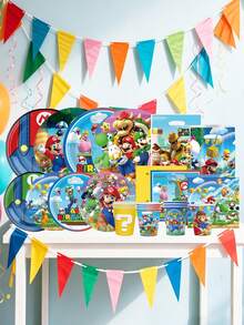 asmodee Mario Party Tablecloth, Waterproof And Oil-Resistant Dining Table Cover, High-Definition Pattern For Kids Birthday Parties And Themed Events - Multicolor - View 2