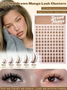 Brown Natural Wispy Eyelash Clusters, Anime Eyelash Clusters, Pointed Eyelash Extensions, C-Curl Single Lash Extensions, Pointed Single Lash Extensions, 8-16mm Lash Clusters With Base, DIY Home Eyelash Extensions - D - View 3