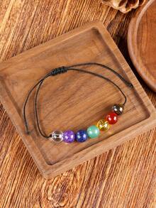 Elegante braccialetto con 7 pietre chakra, braccialetto regolabile con cristalli di equilibrio, gioiello fatto a mano intrecciato con energia Reiki curativa, stile vintage boho per donne e uomini - Multicolore - Visualizzare 2