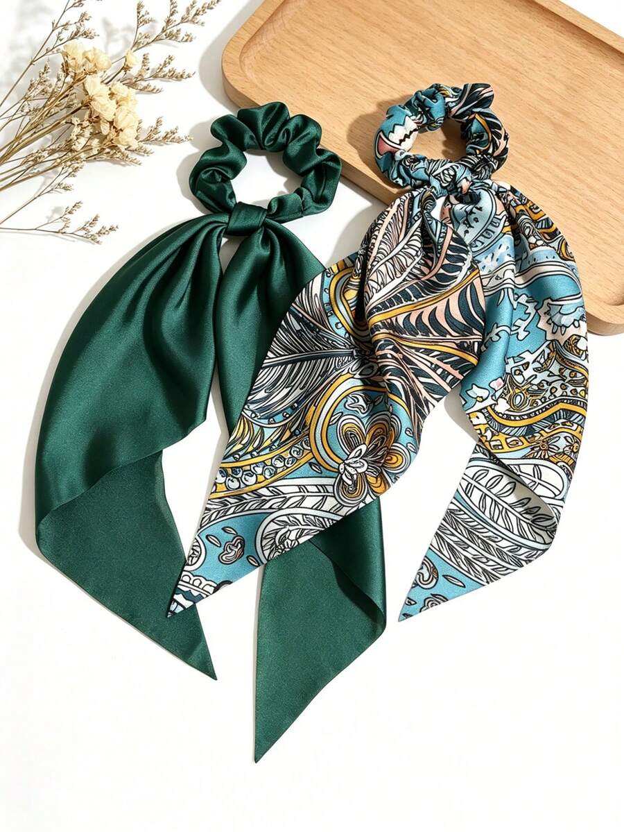 2pcs Solid Color Cashew Flower Ribbon Hair Scrunchies Hair Accessories