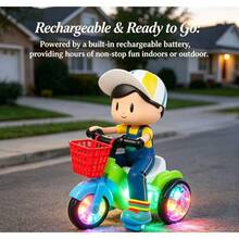Internet Celebrity Doll Stunt Tricycle Electric Car, Cute Cartoon Character Riding Design, Front Storage Basket, Synchronized Sound And Light Effects, Perfect For Home, Outdoor Outings, New Year, Children's Day, Back To School Gifts - Multicolor - View 3