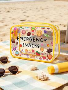 「Emergency Snack」字母印花 PVC 化妝包，拉鍊密封 PVC 旅行收納袋，輕量耐褪色化妝盥洗包，適合女性與女孩，TSA 認證便攜化妝收納盒，易擦拭清潔，適合母親、老師、朋友、護理師等使用者，送給女性朋友的禮品袋，學校、度假與旅行必備盥洗包，防水盥洗包 - 彩色 - 查看 5